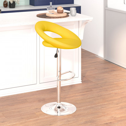 BLNK Brook Vinyl Rounded Orbit-Style Back Adjustable Height Bar Stool with Chrome Base - Yellow