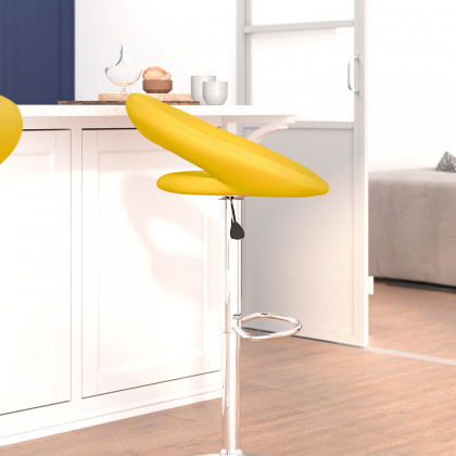 BLNK Brook Vinyl Rounded Orbit-Style Back Adjustable Height Bar Stool with Chrome Base - Yellow