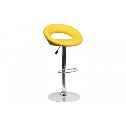 BLNK Brook Vinyl Rounded Orbit-Style Back Adjustable Height Bar Stool with Chrome Base - Yellow
