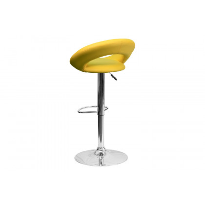 BLNK Brook Vinyl Rounded Orbit-Style Back Adjustable Height Bar Stool with Chrome Base - Yellow