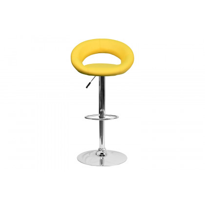 BLNK Brook Vinyl Rounded Orbit-Style Back Adjustable Height Bar Stool with Chrome Base - Yellow
