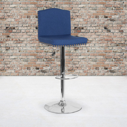 BLNK - Bellagio Fabric Adjustable Height Bar Stool with Accent Nail Trim