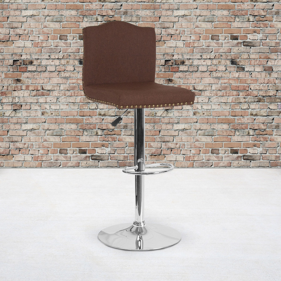 BLNK - Bellagio Fabric Adjustable Height Bar Stool with Accent Nail Trim