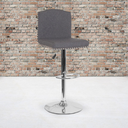 BLNK - Bellagio Fabric Adjustable Height Bar Stool with Accent Nail Trim