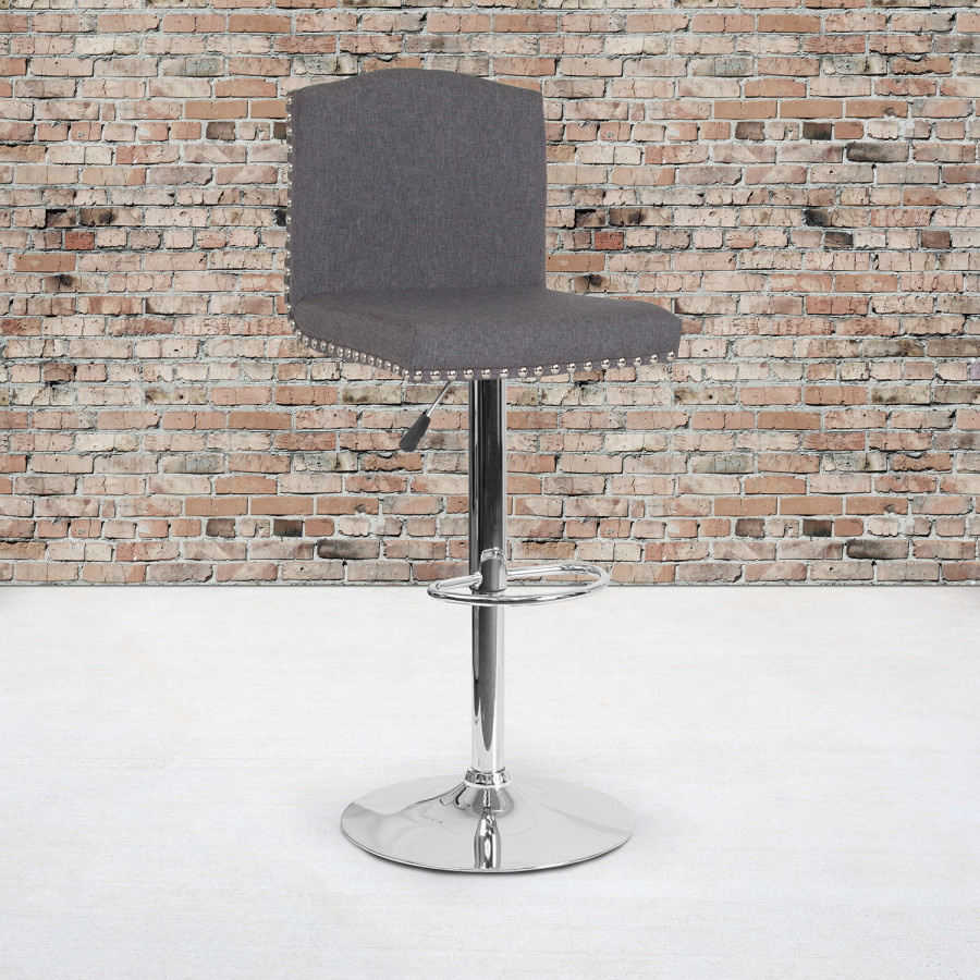 BLNK Bellagio Fabric Adjustable Height Bar Stool with Accent Nail Trim - Dark Gray