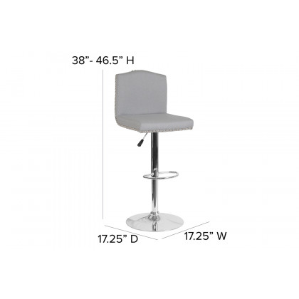 BLNK Bellagio Fabric Adjustable Height Bar Stool with Accent Nail Trim - Light Gray