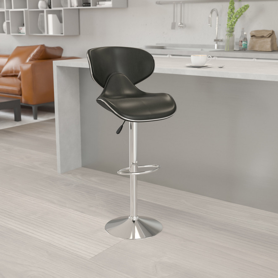 BLNK Devin Vinyl Cozy Mid-Back Adjustable Height Bar Stool with Chrome Base - Black