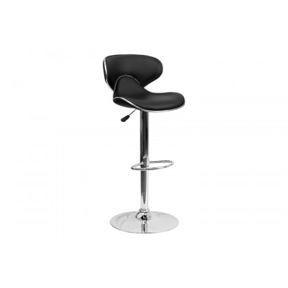 BLNK Devin Vinyl Cozy Mid-Back Adjustable Height Bar Stool with Chrome Base - Black