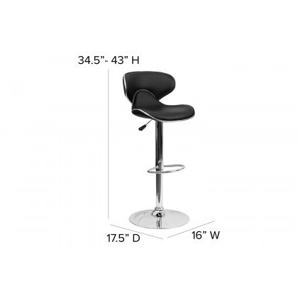 BLNK Devin Vinyl Cozy Mid-Back Adjustable Height Bar Stool with Chrome Base - Black
