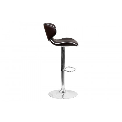 BLNK Devin Vinyl Cozy Mid-Back Adjustable Height Bar Stool with Chrome Base - Brown
