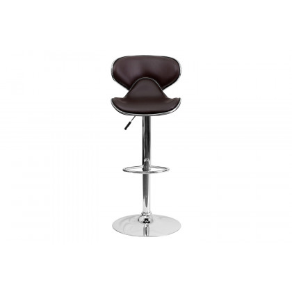 BLNK Devin Vinyl Cozy Mid-Back Adjustable Height Bar Stool with Chrome Base - Brown
