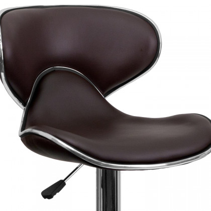 BLNK Devin Vinyl Cozy Mid-Back Adjustable Height Bar Stool with Chrome Base - Brown