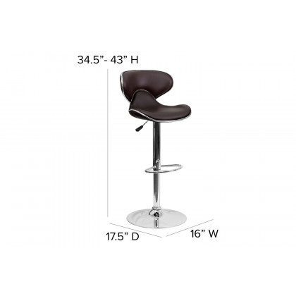 BLNK Devin Vinyl Cozy Mid-Back Adjustable Height Bar Stool with Chrome Base - Brown