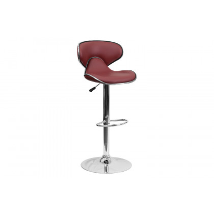 BLNK Devin Vinyl Cozy Mid-Back Adjustable Height Bar Stool with Chrome Base - Burgundy