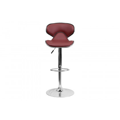 BLNK Devin Vinyl Cozy Mid-Back Adjustable Height Bar Stool with Chrome Base - Burgundy