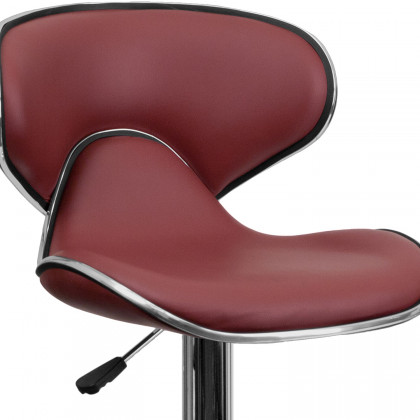 BLNK Devin Vinyl Cozy Mid-Back Adjustable Height Bar Stool with Chrome Base - Burgundy