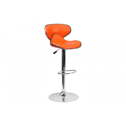 BLNK Devin Vinyl Cozy Mid-Back Adjustable Height Bar Stool with Chrome Base - Orange