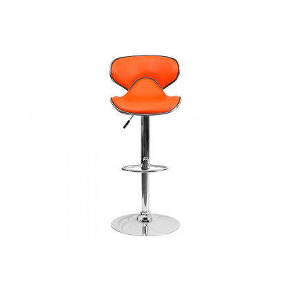 BLNK Devin Vinyl Cozy Mid-Back Adjustable Height Bar Stool with Chrome Base - Orange