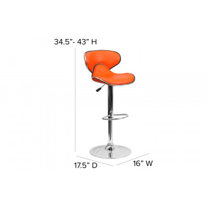 BLNK Devin Vinyl Cozy Mid-Back Adjustable Height Bar Stool with Chrome Base - Orange