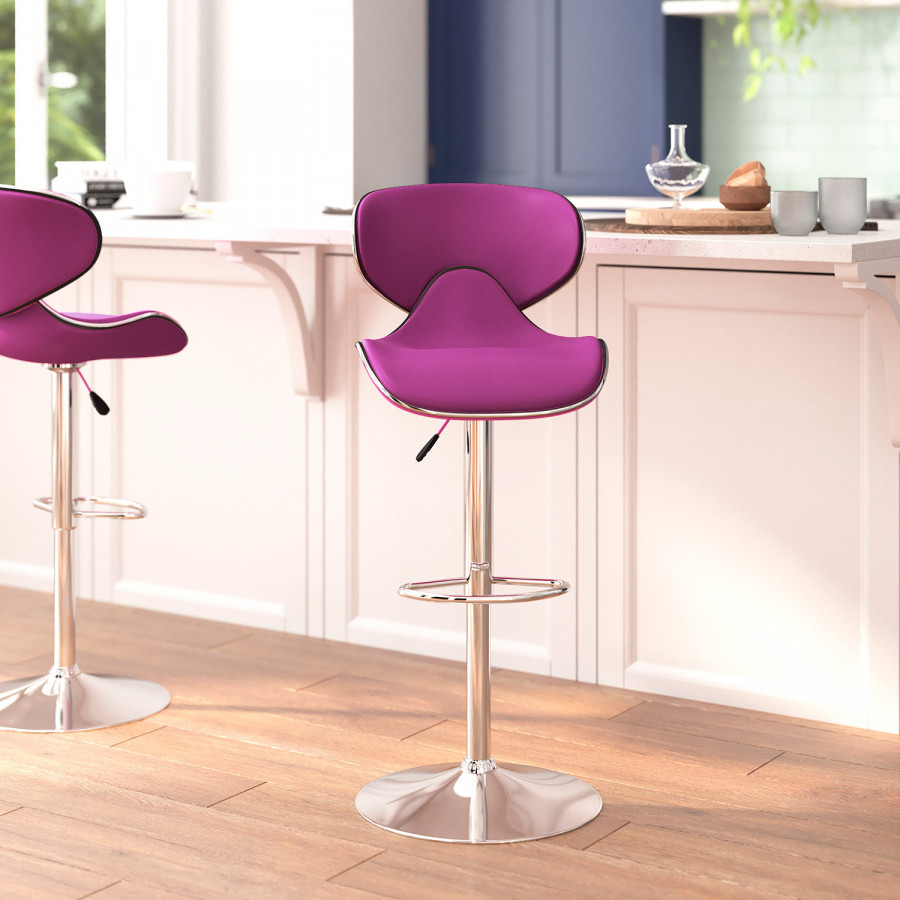 BLNK Devin Vinyl Cozy Mid-Back Adjustable Height Bar Stool with Chrome Base - Purple