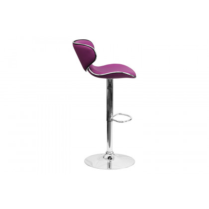BLNK Devin Vinyl Cozy Mid-Back Adjustable Height Bar Stool with Chrome Base - Purple