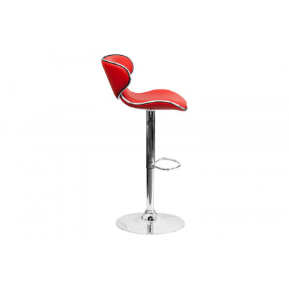 BLNK Devin Vinyl Cozy Mid-Back Adjustable Height Bar Stool with Chrome Base - Red