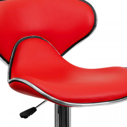 BLNK Devin Vinyl Cozy Mid-Back Adjustable Height Bar Stool with Chrome Base - Red