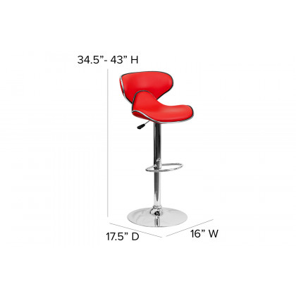 BLNK Devin Vinyl Cozy Mid-Back Adjustable Height Bar Stool with Chrome Base - Red