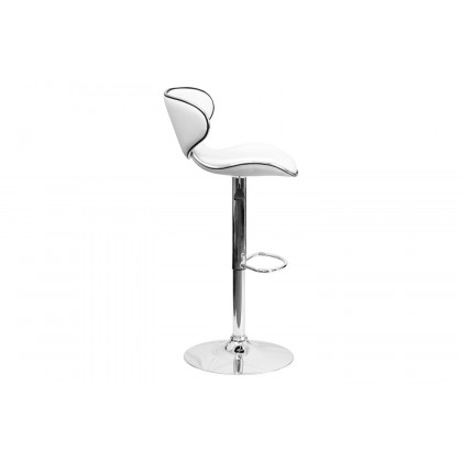 BLNK Devin Vinyl Cozy Mid-Back Adjustable Height Bar Stool with Chrome Base - White