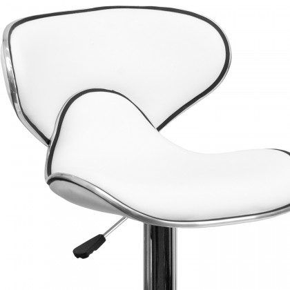 BLNK Devin Vinyl Cozy Mid-Back Adjustable Height Bar Stool with Chrome Base - White