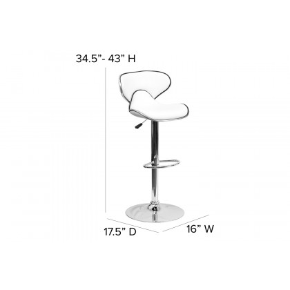 BLNK Devin Vinyl Cozy Mid-Back Adjustable Height Bar Stool with Chrome Base - White