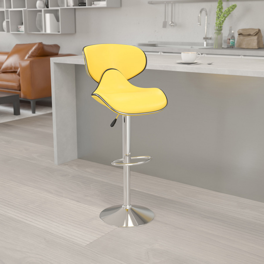 BLNK Devin Vinyl Cozy Mid-Back Adjustable Height Bar Stool with Chrome Base - Yellow