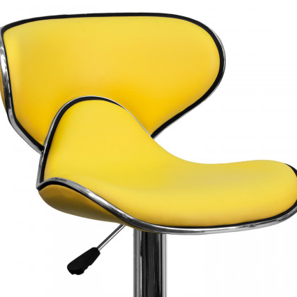 BLNK Devin Vinyl Cozy Mid-Back Adjustable Height Bar Stool with Chrome Base - Yellow