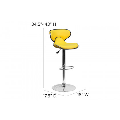 BLNK Devin Vinyl Cozy Mid-Back Adjustable Height Bar Stool with Chrome Base - Yellow