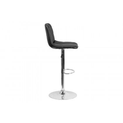 BLNK - Williams Black Vinyl Adjustable Height Bar Stool with Embellished Stitch Design and Chrome Base
