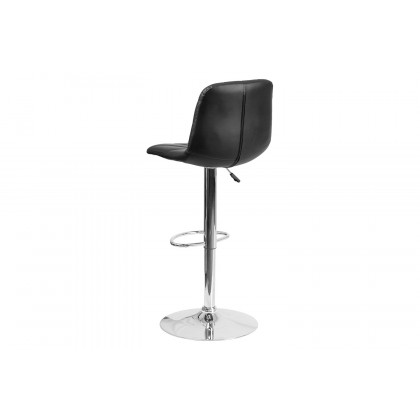 BLNK - Williams Black Vinyl Adjustable Height Bar Stool with Embellished Stitch Design and Chrome Base