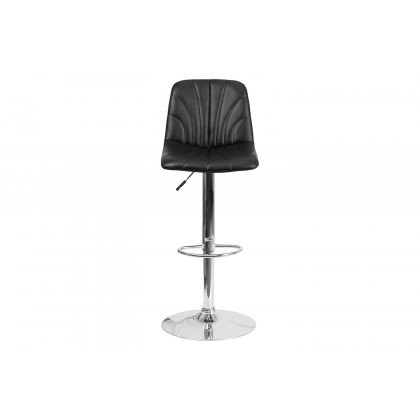 BLNK - Williams Black Vinyl Adjustable Height Bar Stool with Embellished Stitch Design and Chrome Base