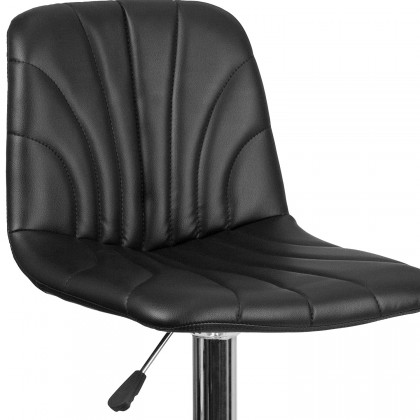 BLNK - Williams Black Vinyl Adjustable Height Bar Stool with Embellished Stitch Design and Chrome Base