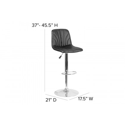 BLNK - Williams Black Vinyl Adjustable Height Bar Stool with Embellished Stitch Design and Chrome Base