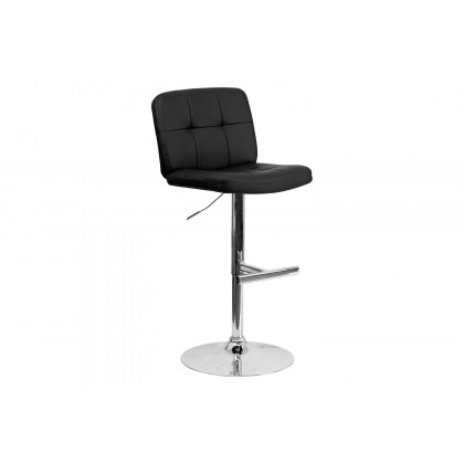 BLNK - Sterling Black Vinyl Adjustable Height Bar Stool with Square Tufted Back and Chrome Base
