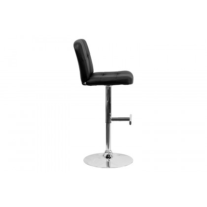 BLNK - Sterling Black Vinyl Adjustable Height Bar Stool with Square Tufted Back and Chrome Base