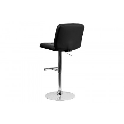 BLNK - Sterling Black Vinyl Adjustable Height Bar Stool with Square Tufted Back and Chrome Base
