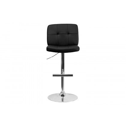 BLNK - Sterling Black Vinyl Adjustable Height Bar Stool with Square Tufted Back and Chrome Base