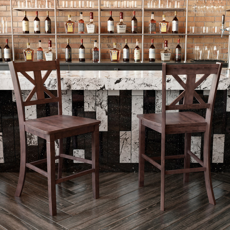 BLNK Gwendolyn Commercial Solid Wood Modern Farmhouse Counter Height Bar Stool Set of 2 - Gray Wash Walnut