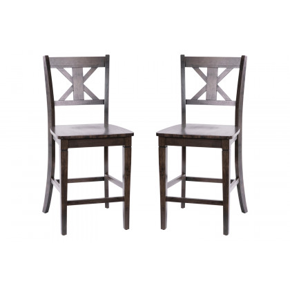 BLNK Gwendolyn Commercial Solid Wood Modern Farmhouse Counter Height Bar Stool Set of 2 - Gray Wash Walnut