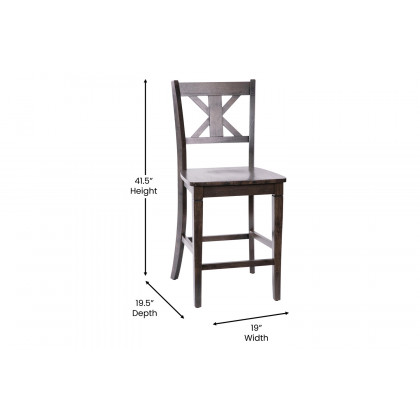 BLNK Gwendolyn Commercial Solid Wood Modern Farmhouse Counter Height Bar Stool Set of 2 - Gray Wash Walnut