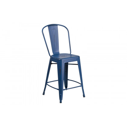 BLNK Carly Commercial Metal Distressed Indoor-Outdoor Counter Height Stool - Antique Blue