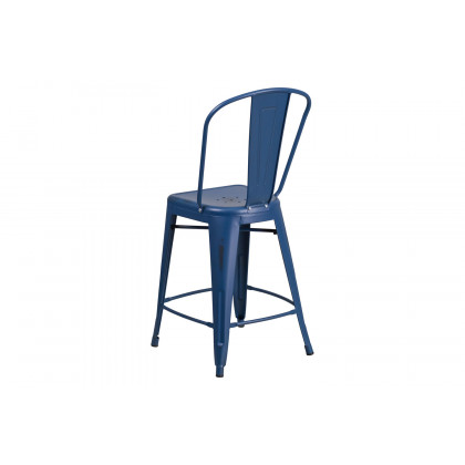 BLNK Carly Commercial Metal Distressed Indoor-Outdoor Counter Height Stool - Antique Blue