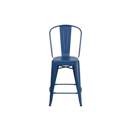 BLNK Carly Commercial Metal Distressed Indoor-Outdoor Counter Height Stool - Antique Blue