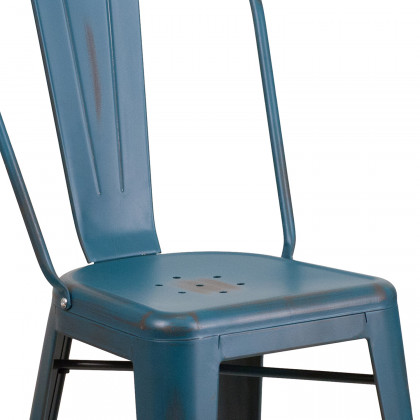 BLNK Carly Commercial Metal Distressed Indoor-Outdoor Counter Height Stool - Antique Blue